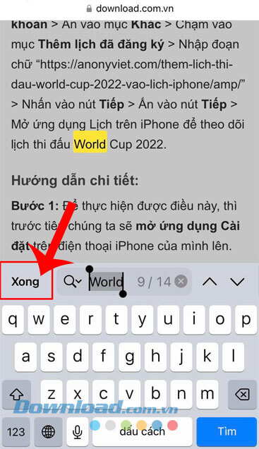 Chạm vào nút Xong