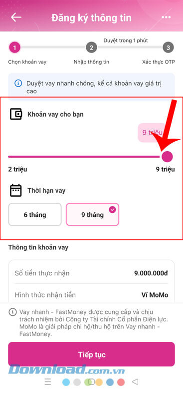 Chọn khoản vay và thời hạn vay