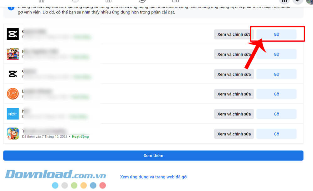 Click chuột vào nút Gỡ