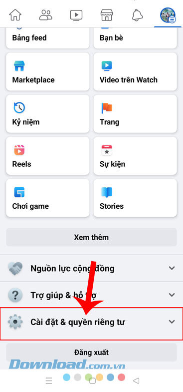 Nhấn vào mục Cài đặt & quyền riêng tư
