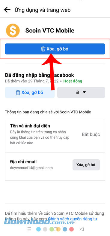 Nhấn vào nút Xóa, gỡ bỏ