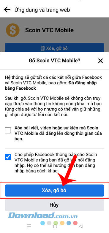 Tiếp tục ấn vào nút Xóa, gỡ bỏ
