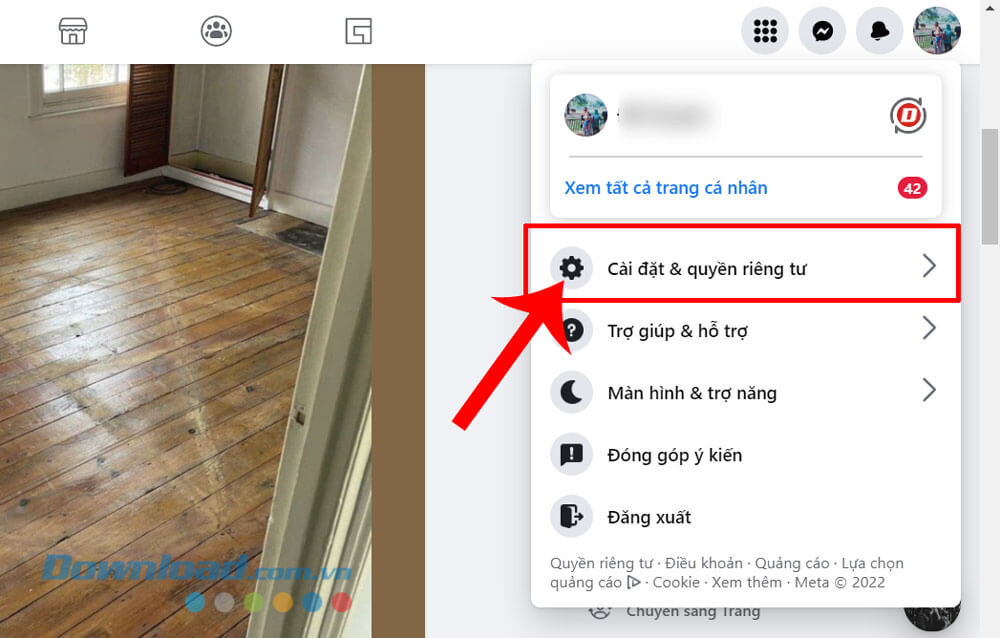 Nhấp chuột vào mục Cài đặt và quyền riêng tư