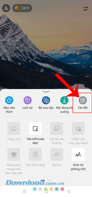 Chạm vào mục Cài đặt