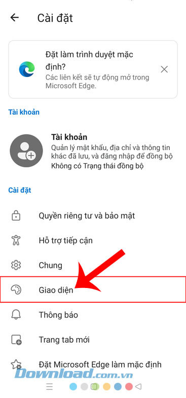 Nhấn vào mục Giao diện