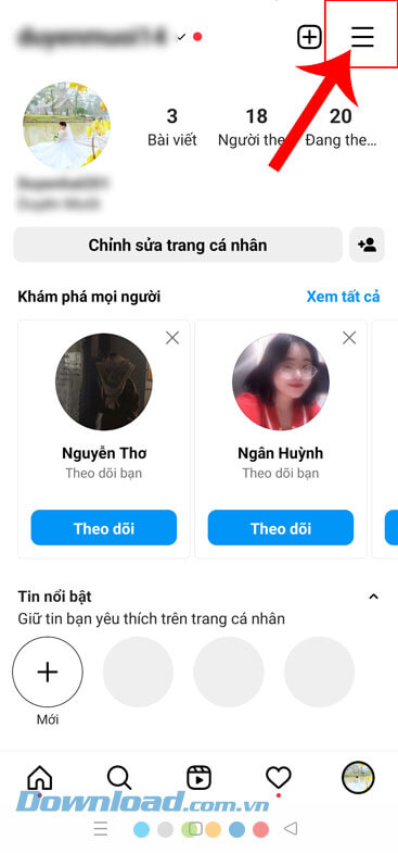 Nhấn vào biểu tượng ba dấu gạch ngang