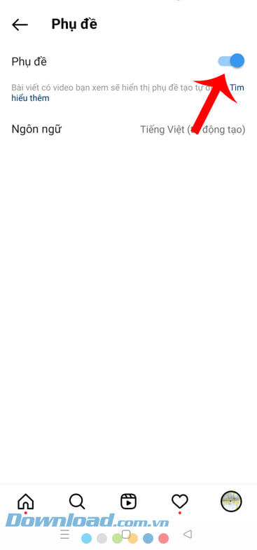 Đã bật phụ đề video