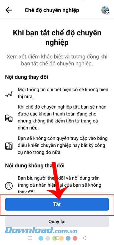 Nhấn vào nút Tắt
