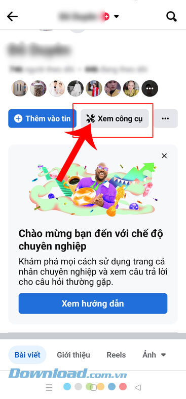 Ấn vào nút Xem công cụ