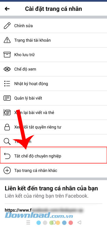 Ấn vào mục Tắt chế độ chuyên nghiệp