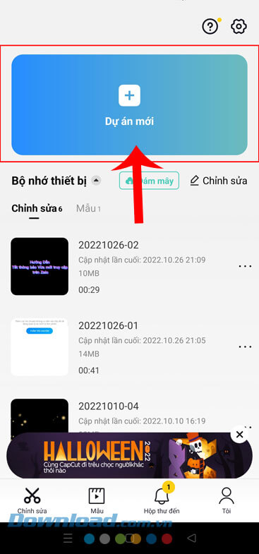 Ấn vào mục Dự án mới