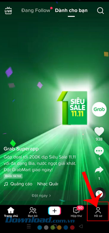 Ấấn vào biểu tượng tài khoản