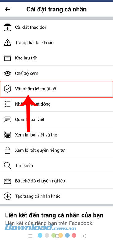 Chạm vào mục Vật phẩm kỹ thuật số