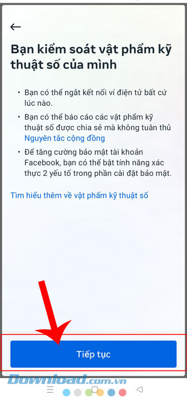 Ấn vào nút Tiếp tục