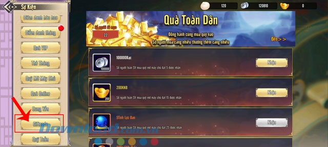 Ấn vào mục Giftcode