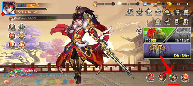 Chạm vào nút Túi đồ