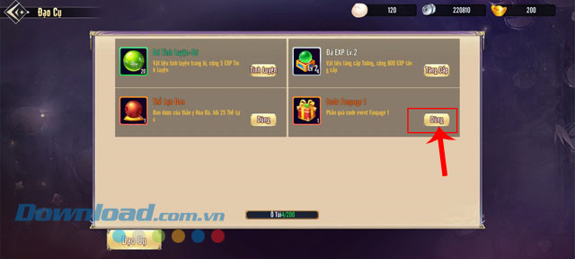 Ấn vào nút Dùng