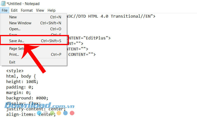 Nhấp chuột vào mục Save As