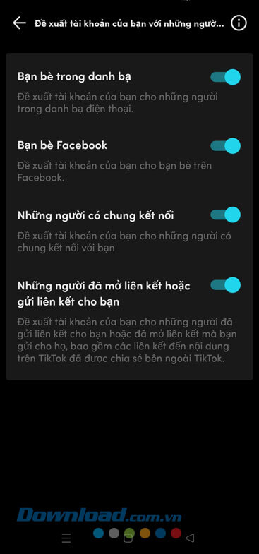 Đã bật Đề xuất tài khoản của bạn với những người khác
