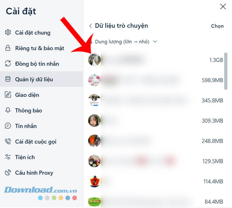 Lựa chọn cuộc trò chuyện bất kỳ