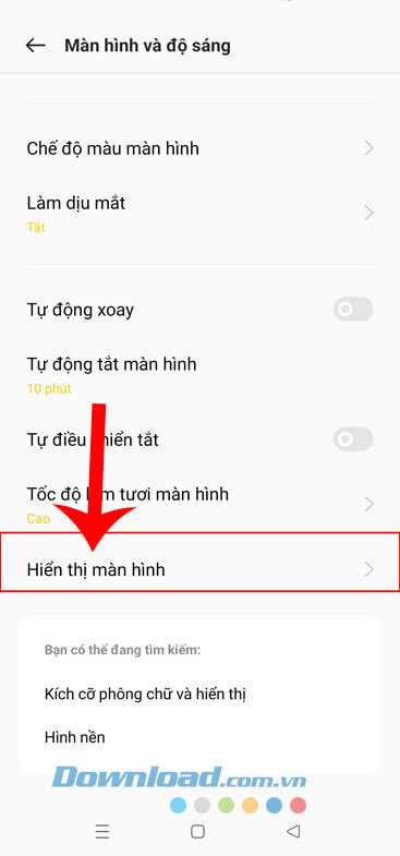 Chạm vào mục Hiển thị màn hình
