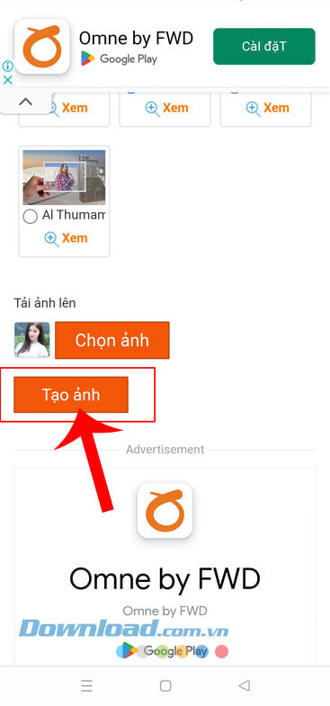 Chạm vào nút Tạo ảnh