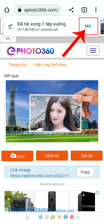 Nhấn vào nút Mở