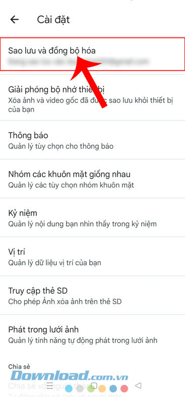 Nhấn vào mục Sao lưu và đồng bộ hóa