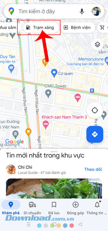 Ấn vào mục Trạm xăng