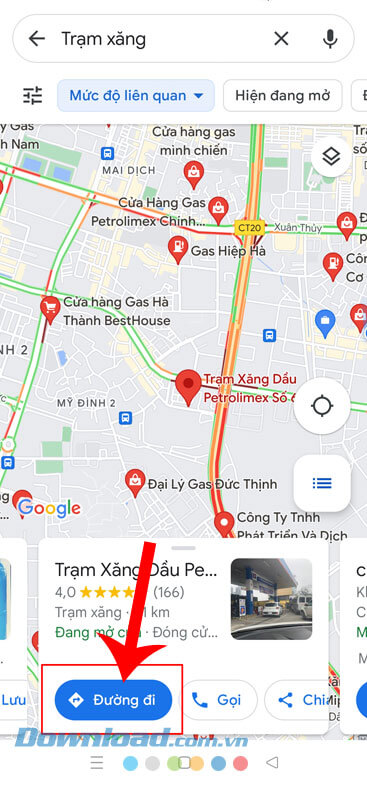 Nhấn vào nút Đường đi