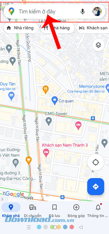 Chạm vào ô tìm kiếm