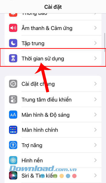 Chạm vào mục Thời gian sử dụng
