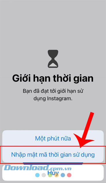 Chạm vào nút Nhập mật mã thời gian sử dụng