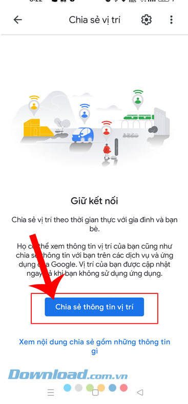 Nhấn vào nút Chia sẻ thông tin vị trí