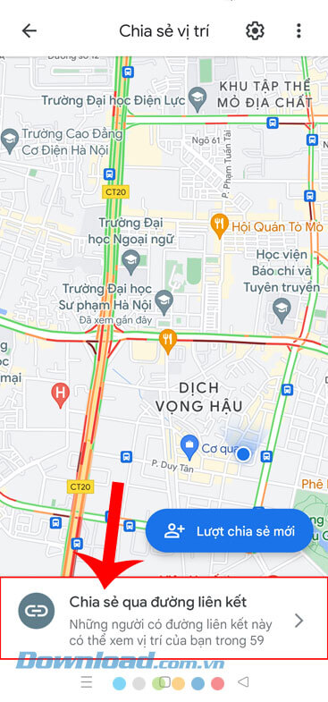 Chạm vào khung cửa sổ “Chia sẻ qua đường liên kết”