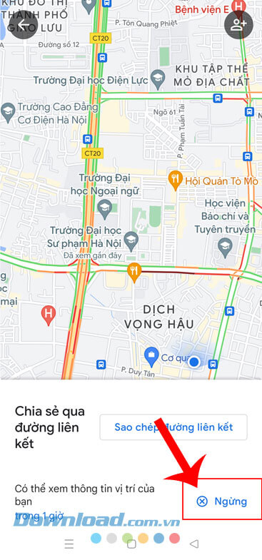 Nhấn vào nút Ngừng