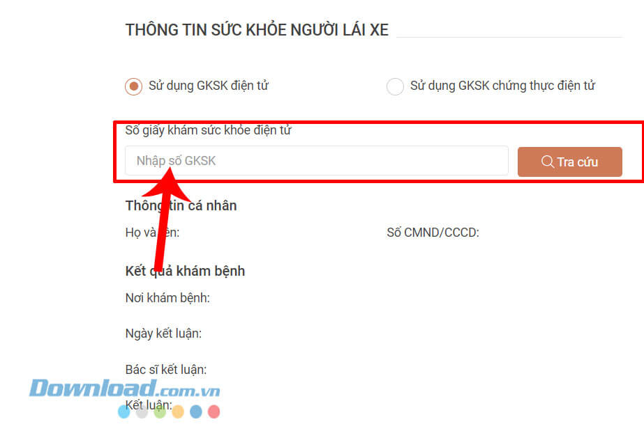 Điền số giấy khám sức khỏe điện tử