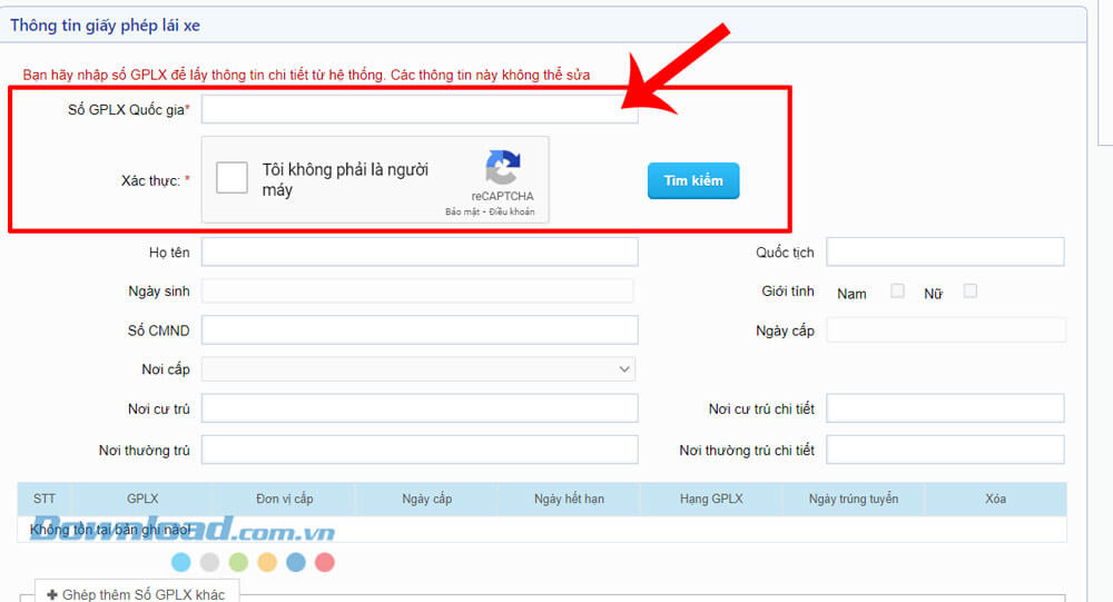 Điền số GPLX Quốc gia
