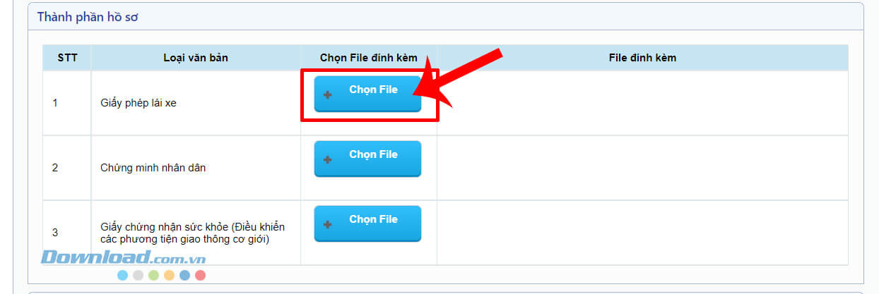Nhấp chuột vào nút Chọn file, để tải ảnh của các loại giấy tờ cần thiết lên.