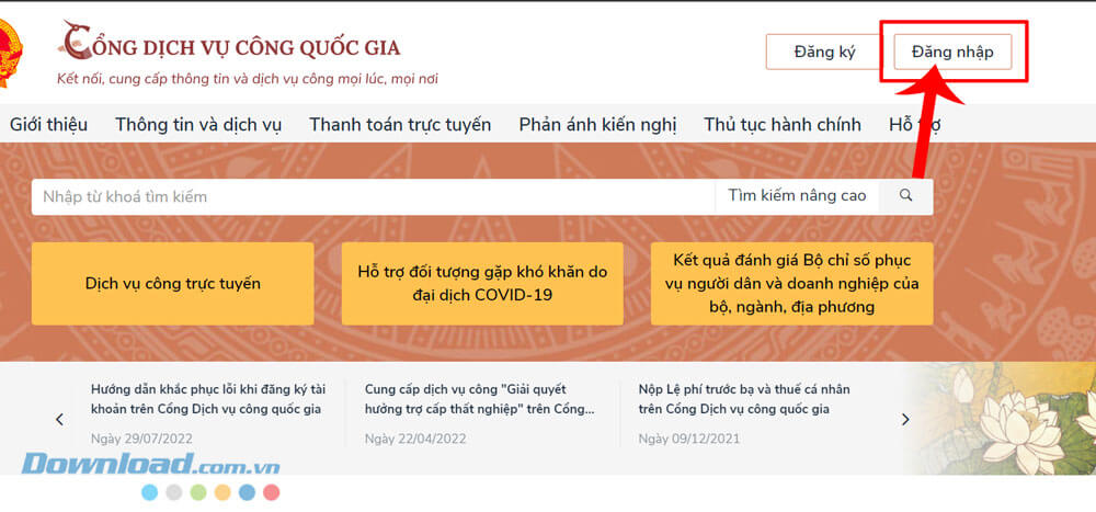 Nhấp chuột vào nút Đăng nhập