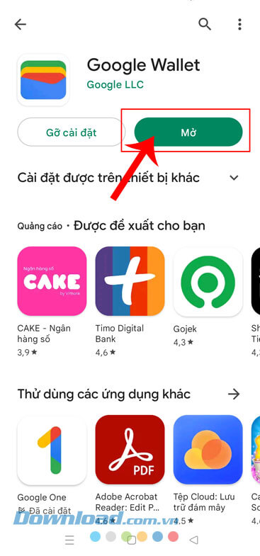Chạm vào nút Mở