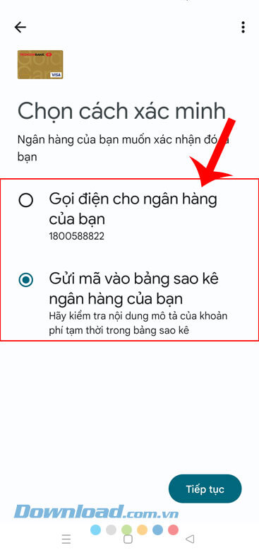 Chọn phương thức xác minh