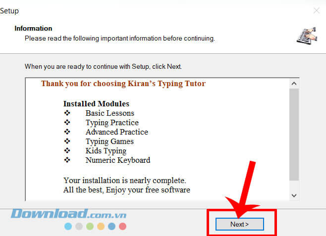 Nhấp chuột vào nút Next