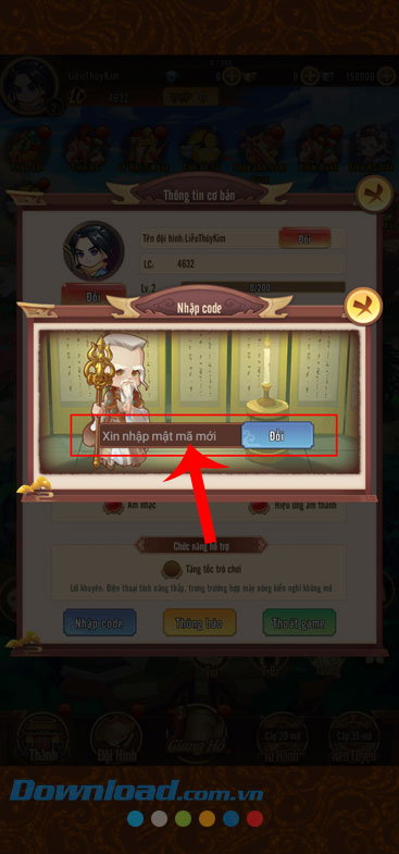 Nhập một trong những mã code ở trên, rồi ấn vào nút Đổi