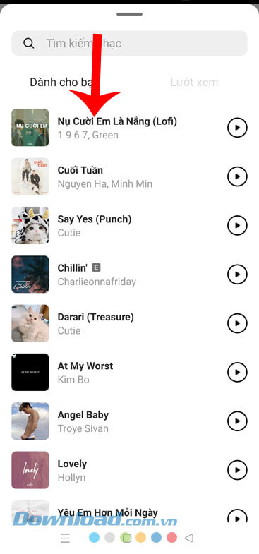 Tìm kiếm và chọn bài hát muốn chèn vào ảnh đăng Instagram