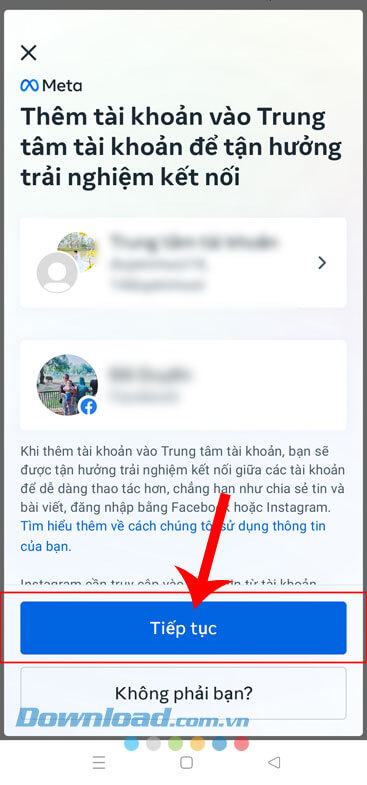 Chạm vào nút Tiếp tục