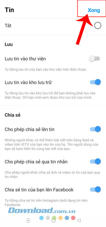 Chạm vào nút Xong