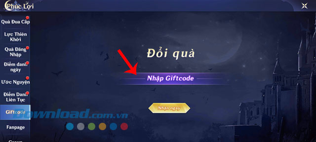 Nhập một trong những mã code ở trên