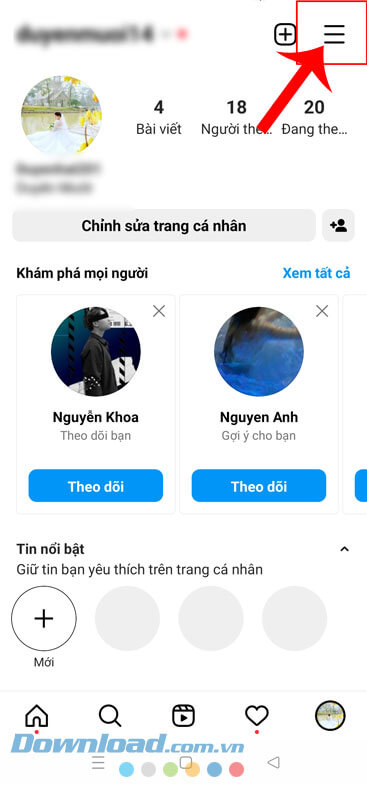 Ấn vào biểu tượng ba dấu gạch ngang