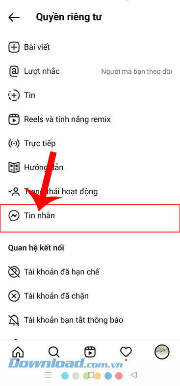 Ấn vào mục Tin nhắn